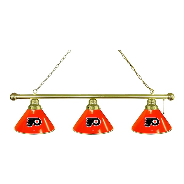 Philadelphia Flyers 3 Shade Billiard Light, Orange Shades, Brass Fixture